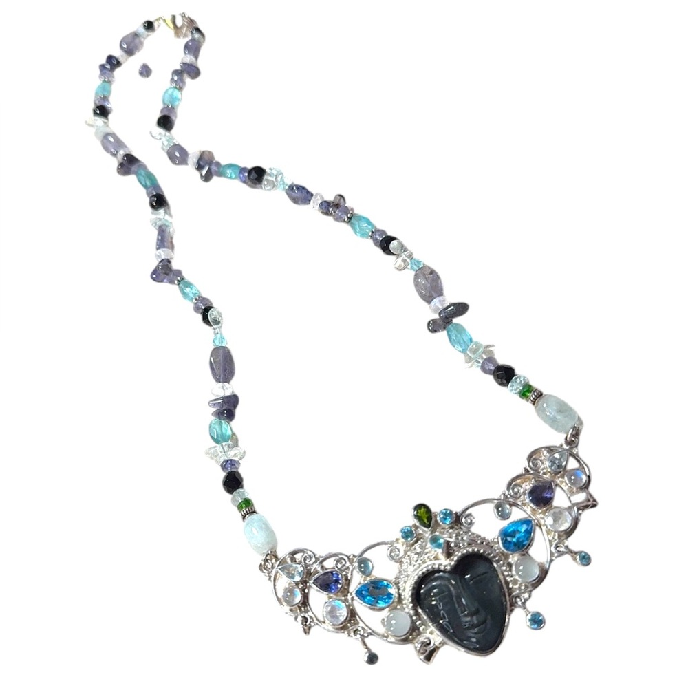 Sajen multi gemstone bead necklace 925 GODDESS dangle  pendant Bali handmade